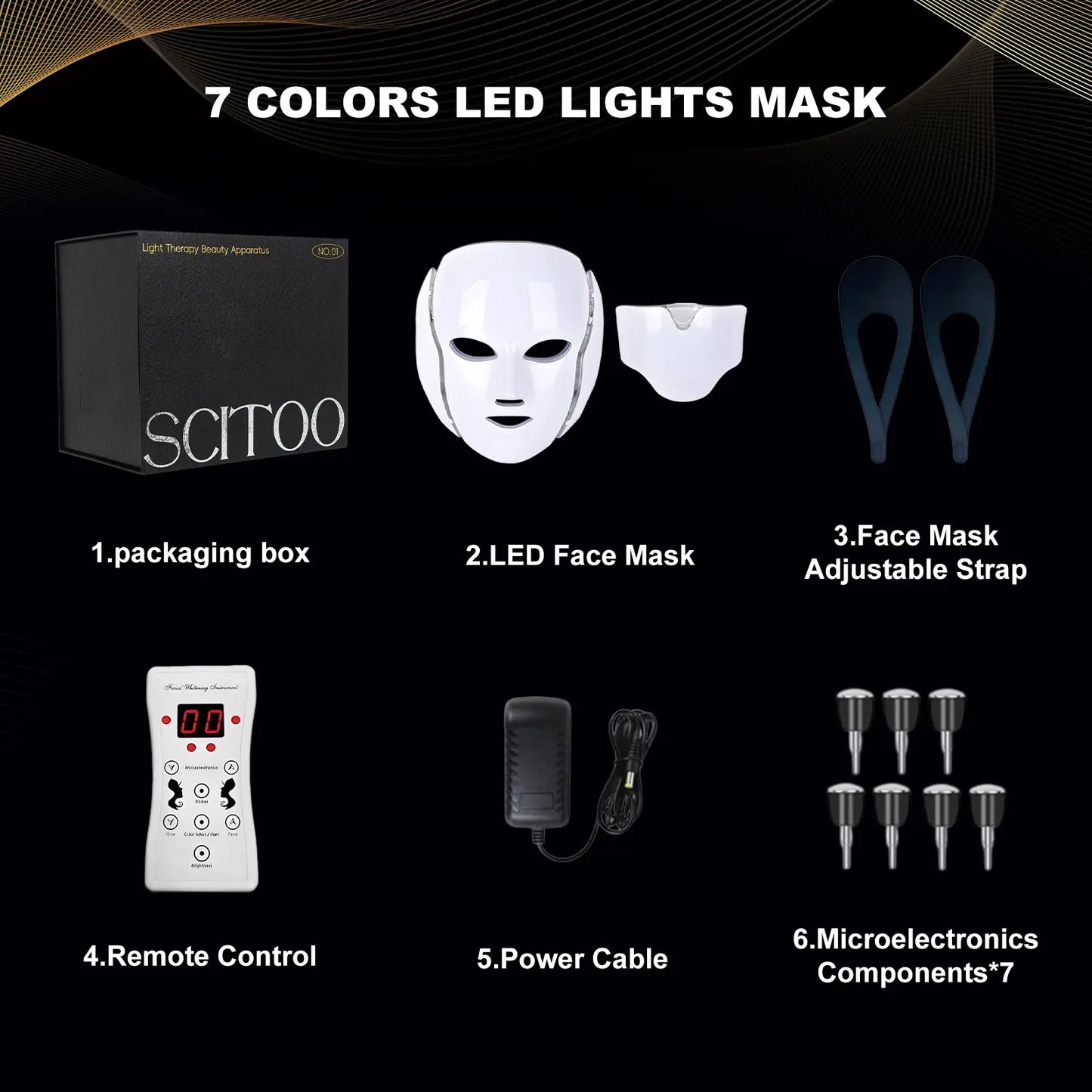 LED Facial Mask for Home Use - Multifunctional Red Light Therapy Device with Seven Color Options for Enhanced Skin Care (White)