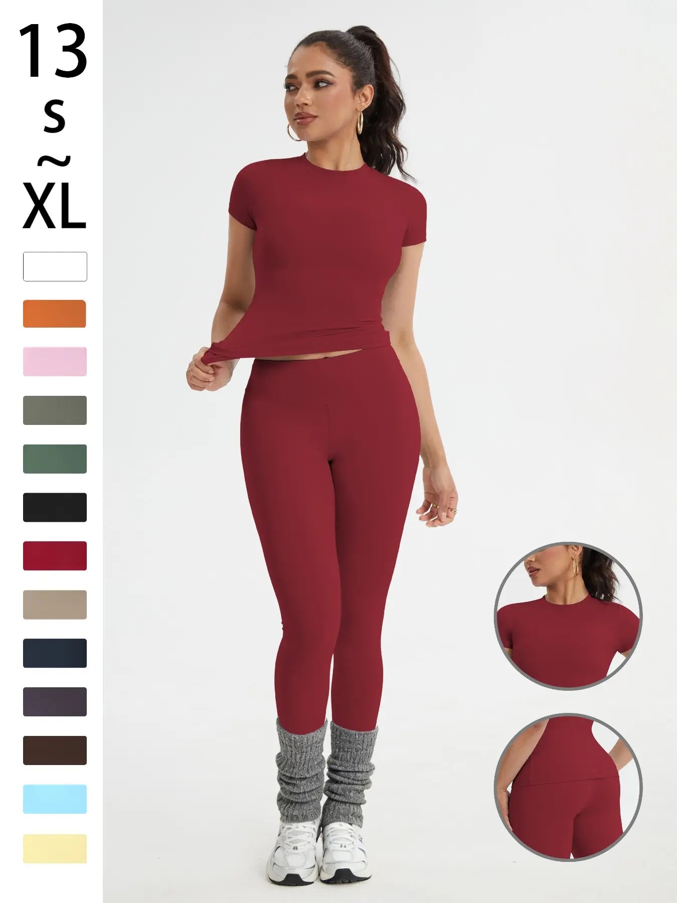 Women's Athletic Wear Set: Slim-Fit Short-Sleeve Top and High-Waisted Yoga Pants for Gym, Running, and Outdoor Activities