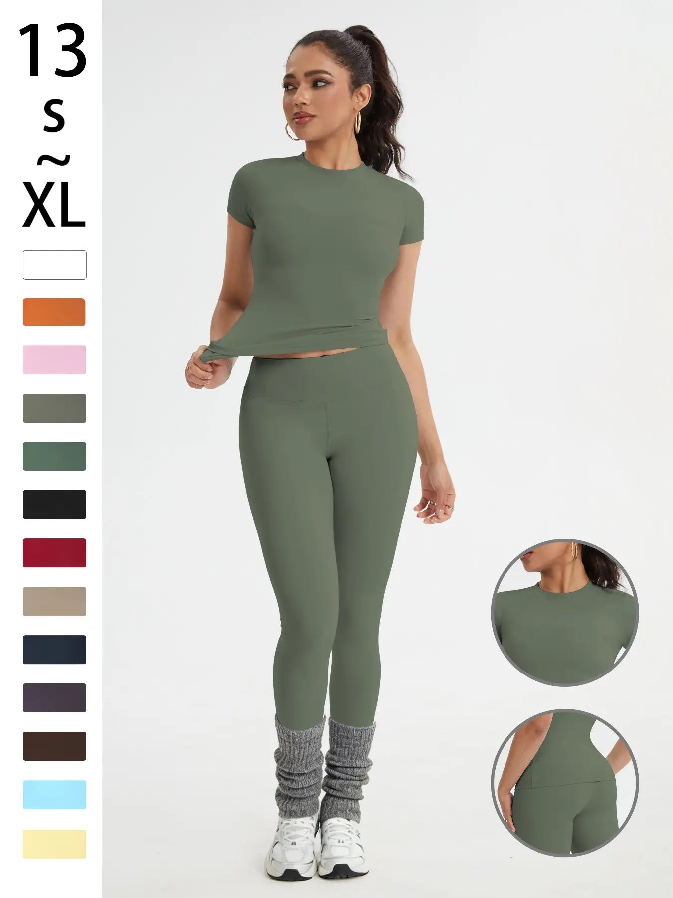 Women's Athletic Wear Set: Slim-Fit Short-Sleeve Top and High-Waisted Yoga Pants for Gym, Running, and Outdoor Activities