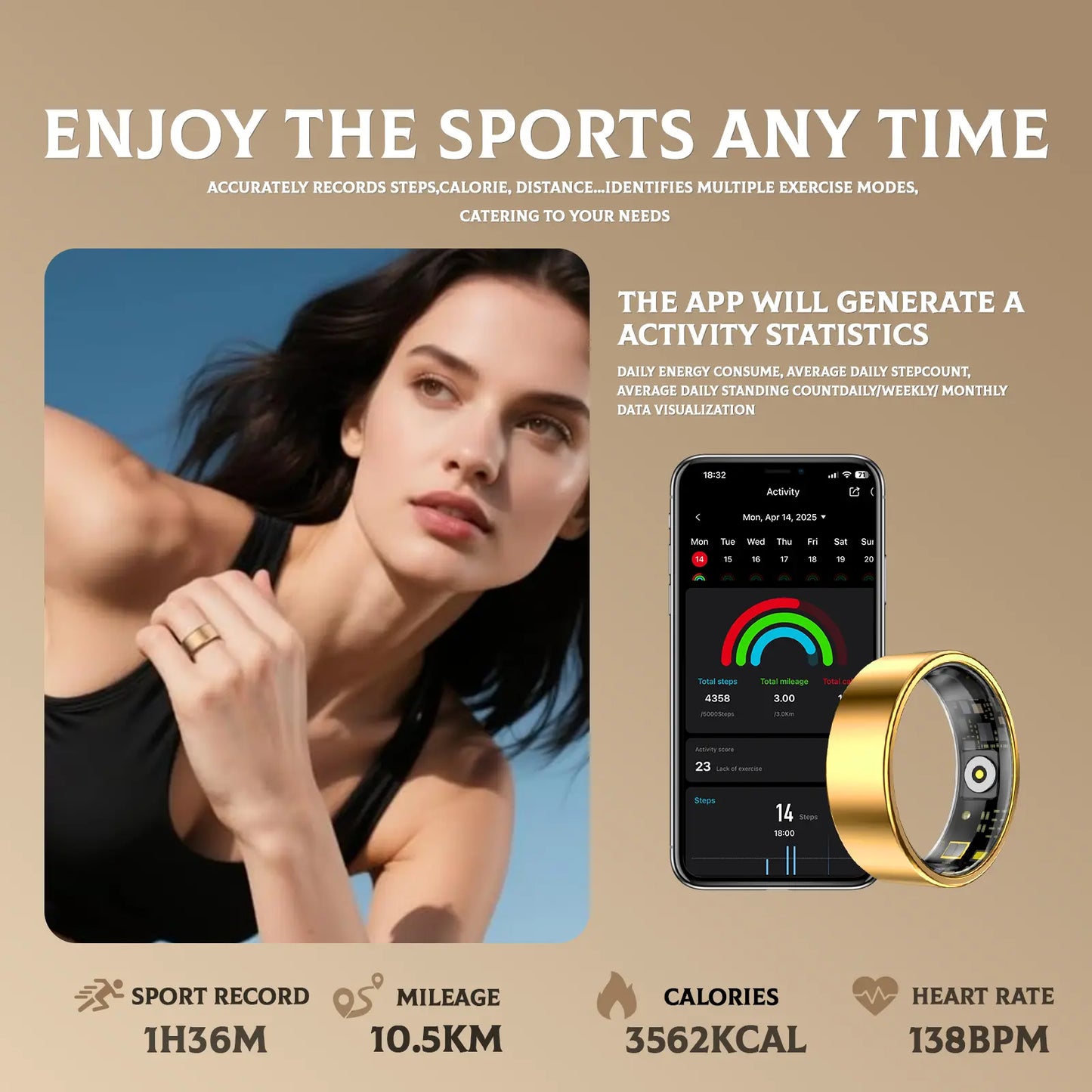 Smart Ring - Advanced Wearable Fitness Tracker with Sleep Monitoring, Multi-Functional Activity Tracking, IP68 Waterproof Design, Ideal Unisex Gift for Couples, Includes Complimentary Christmas Gift Bag.