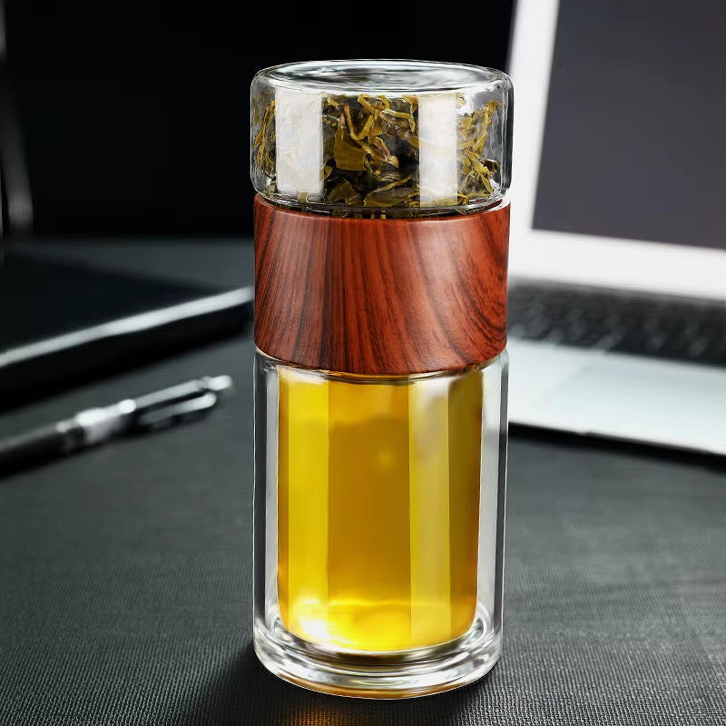 Premium Double-Walled Glass Water Bottle with Protective Case and Infuser - Eco-Friendly Tea and Beverage Tumbler