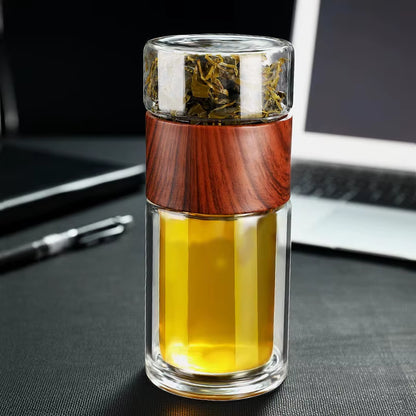 Premium Double-Walled Glass Water Bottle with Protective Case and Infuser - Eco-Friendly Tea and Beverage Tumbler