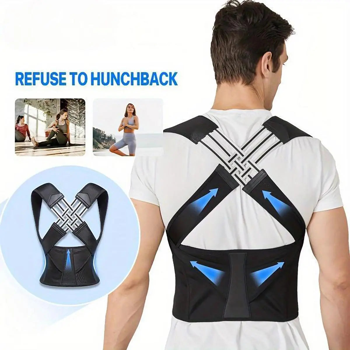 Unisex 2.0 Adjustable Back Brace for Posture Correction and Upper Back Support, Suitable for Home and Gym Use
