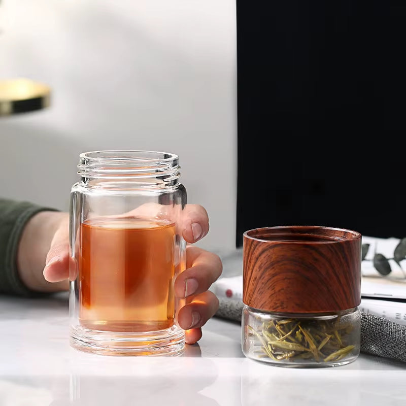 Premium Double-Walled Glass Water Bottle with Protective Case and Infuser - Eco-Friendly Tea and Beverage Tumbler