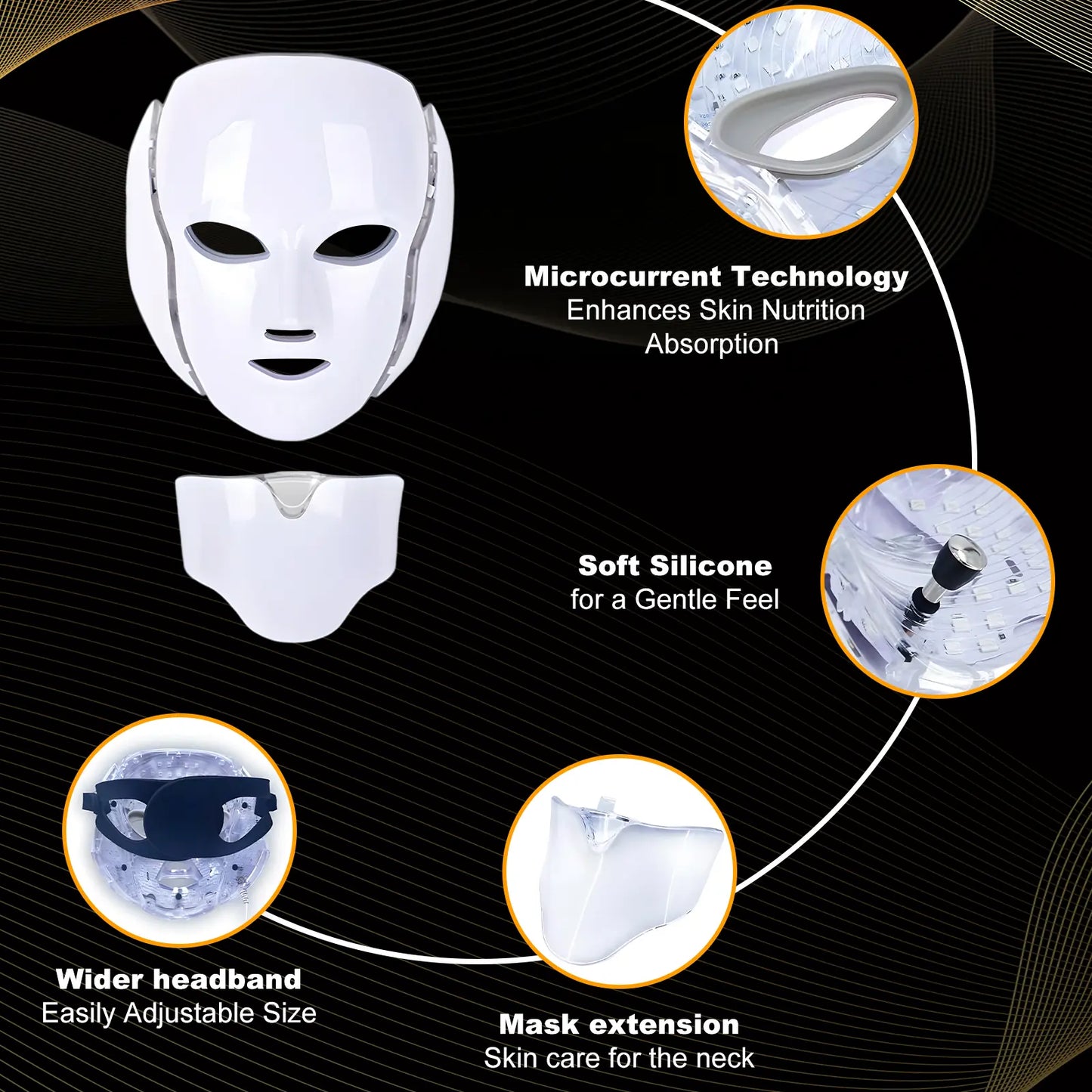 LED Facial Mask for Home Use - Multifunctional Red Light Therapy Device with Seven Color Options for Enhanced Skin Care (White)