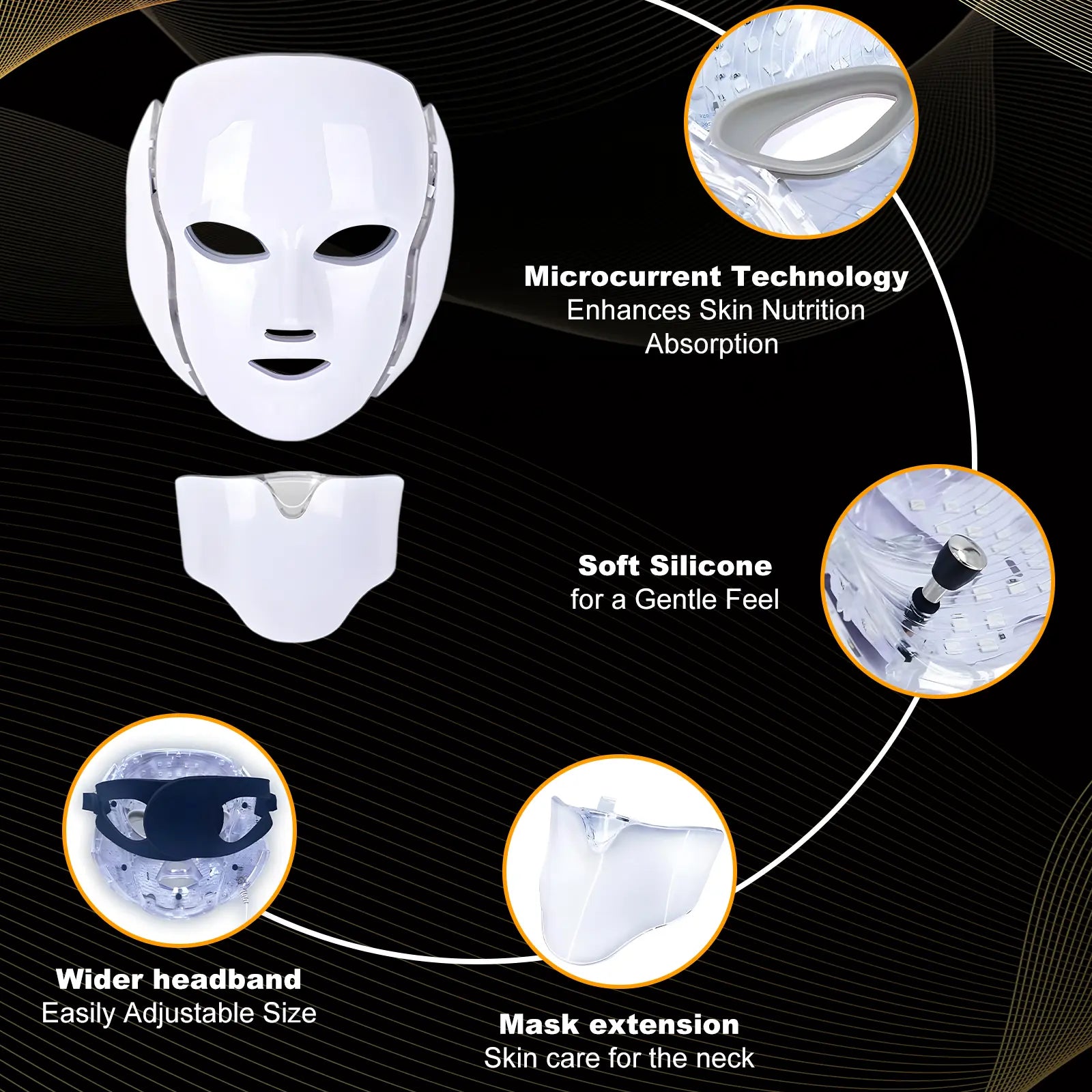 LED Facial Mask for Home Use - Multifunctional Red Light Therapy Device with Seven Color Options for Enhanced Skin Care (White)