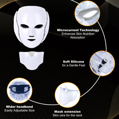 LED Facial Mask for Home Use - Multifunctional Red Light Therapy Device with Seven Color Options for Enhanced Skin Care (White)
