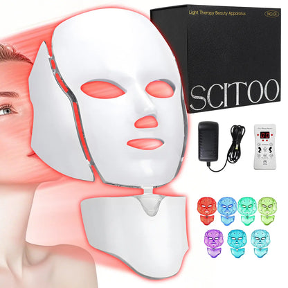 LED Facial Mask for Home Use - Multifunctional Red Light Therapy Device with Seven Color Options for Enhanced Skin Care (White)