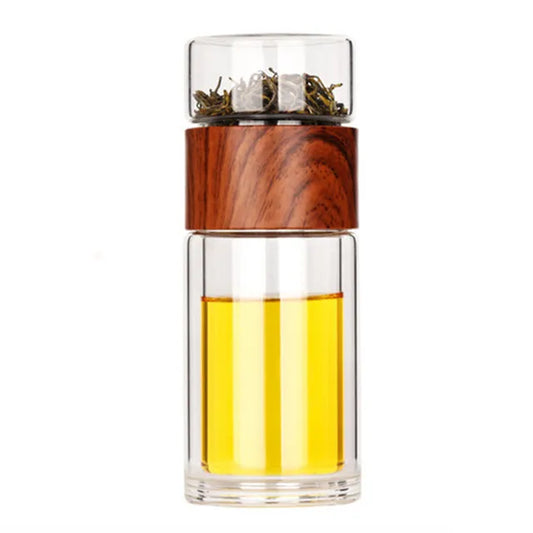 Premium Double-Walled Glass Water Bottle with Protective Case and Infuser - Eco-Friendly Tea and Beverage Tumbler