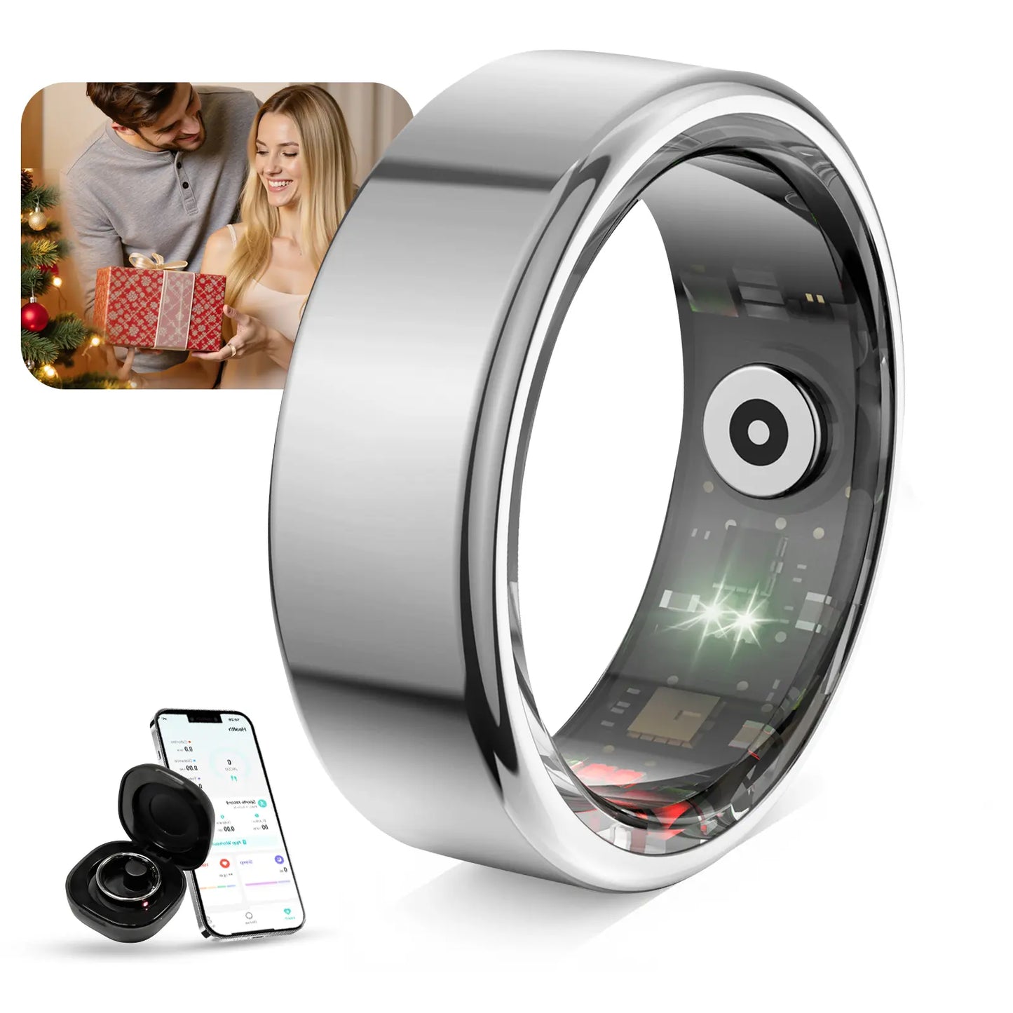 Smart Ring - Advanced Wearable Fitness Tracker with Sleep Monitoring, Multi-Functional Activity Tracking, IP68 Waterproof Design, Ideal Unisex Gift for Couples, Includes Complimentary Christmas Gift Bag.
