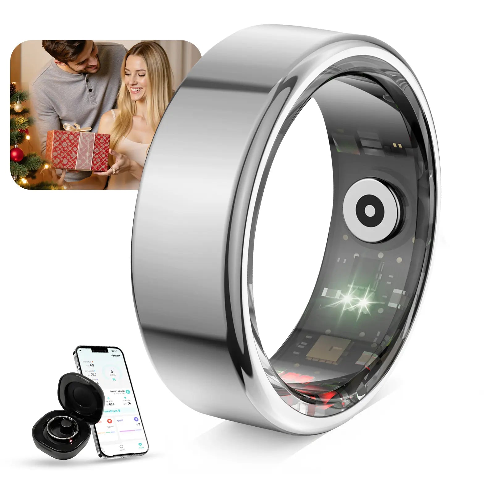 Smart Ring - Advanced Wearable Fitness Tracker with Sleep Monitoring, Multi-Functional Activity Tracking, IP68 Waterproof Design, Ideal Unisex Gift for Couples, Includes Complimentary Christmas Gift Bag.