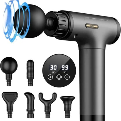 Handheld Electric Fascia Massager Gun with 6 Interchangeable Massage Heads - Portable and Quiet Mini Massager for Neck and Body Relief