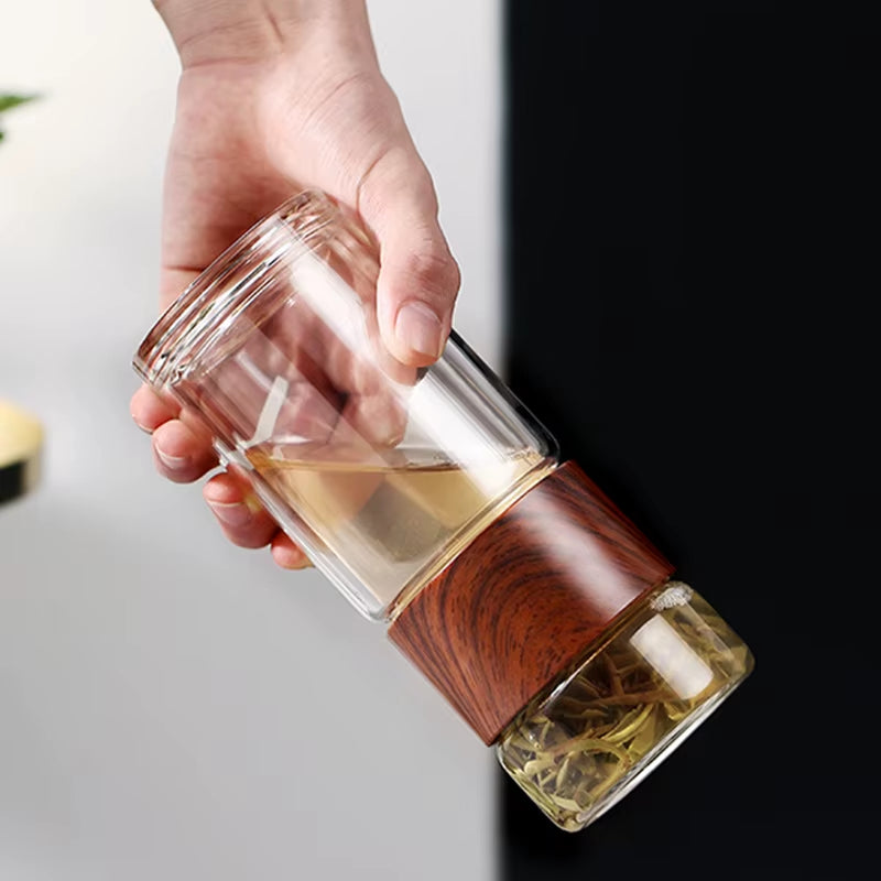 Premium Double-Walled Glass Water Bottle with Protective Case and Infuser - Eco-Friendly Tea and Beverage Tumbler