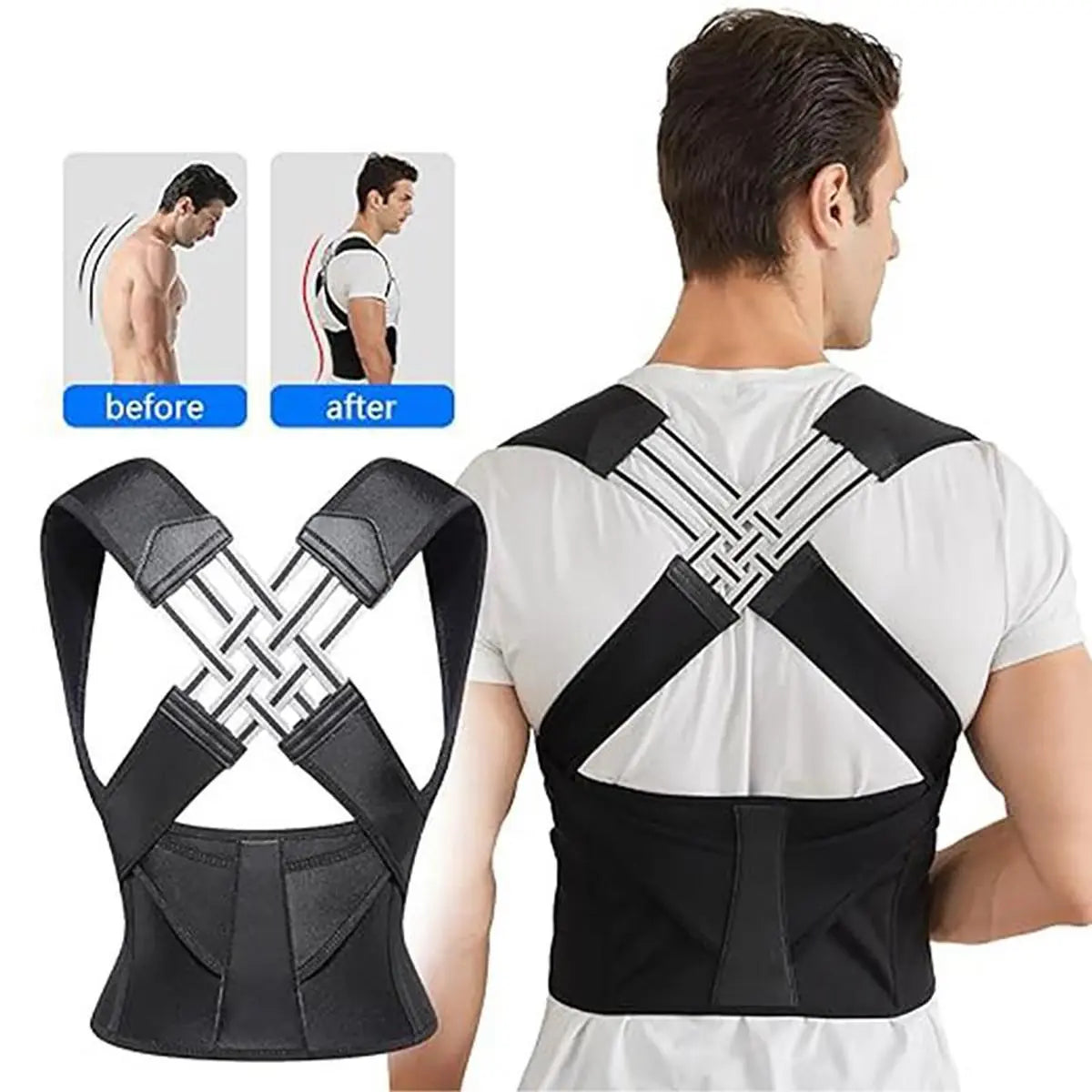 Unisex 2.0 Adjustable Back Brace for Posture Correction and Upper Back Support, Suitable for Home and Gym Use