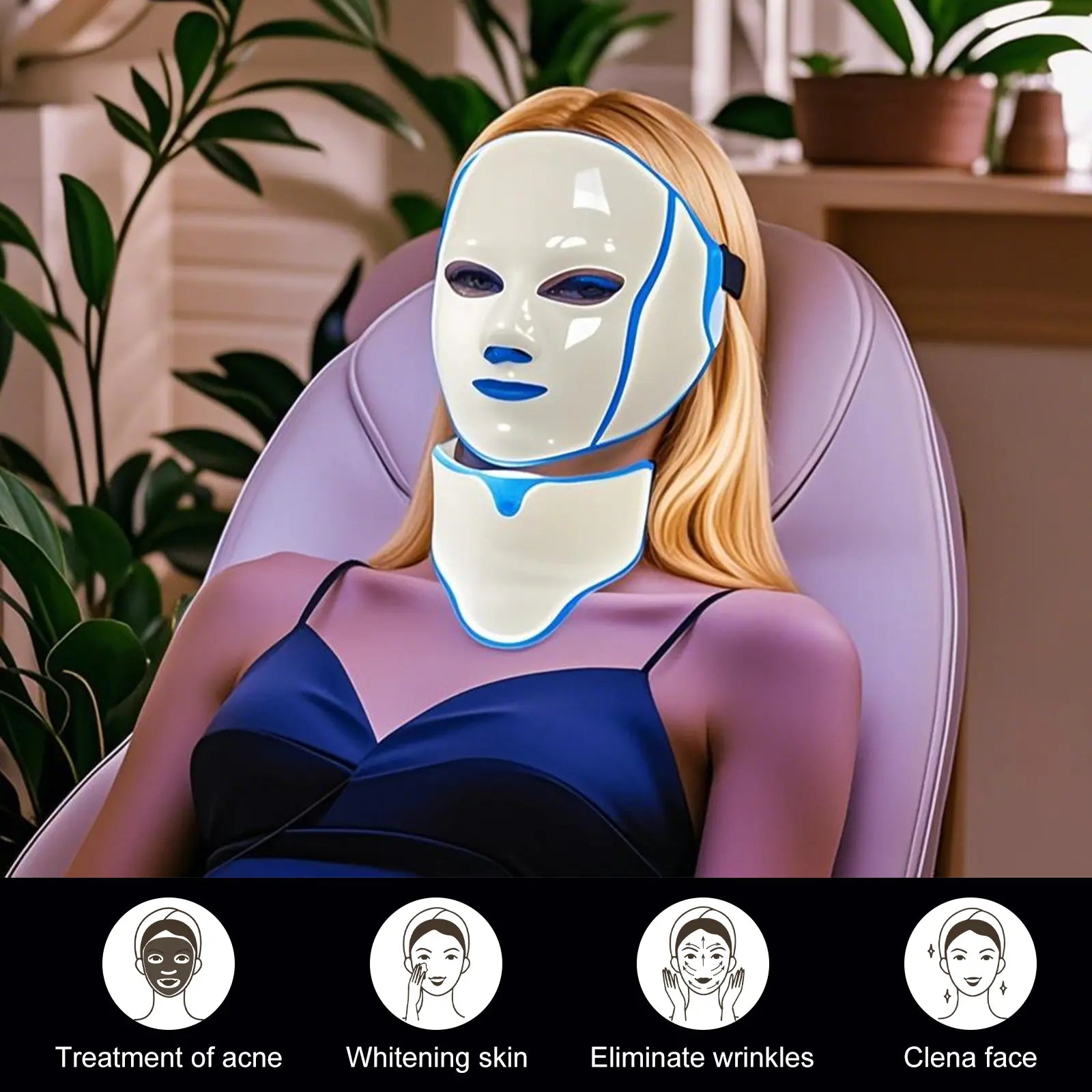 LED Facial Mask for Home Use - Multifunctional Red Light Therapy Device with Seven Color Options for Enhanced Skin Care (White)