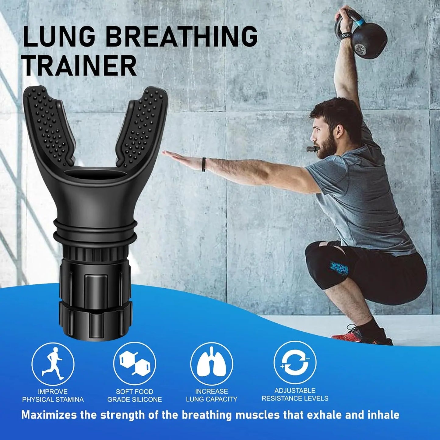 Portable Adjustable Resistance Lung Exerciser - Breathing Exercise Tool for Enhanced Lung Capacity and Abdominal Training, Ideal for Fitness and Gym Workouts