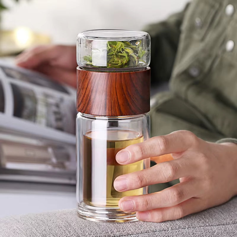 Premium Double-Walled Glass Water Bottle with Protective Case and Infuser - Eco-Friendly Tea and Beverage Tumbler
