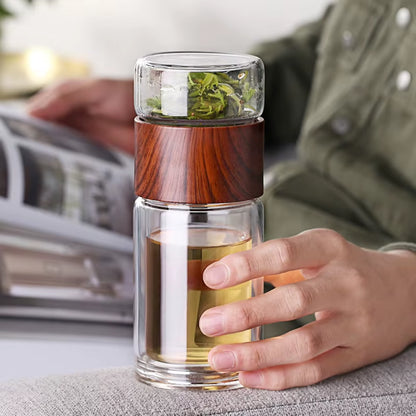 Premium Double-Walled Glass Water Bottle with Protective Case and Infuser - Eco-Friendly Tea and Beverage Tumbler