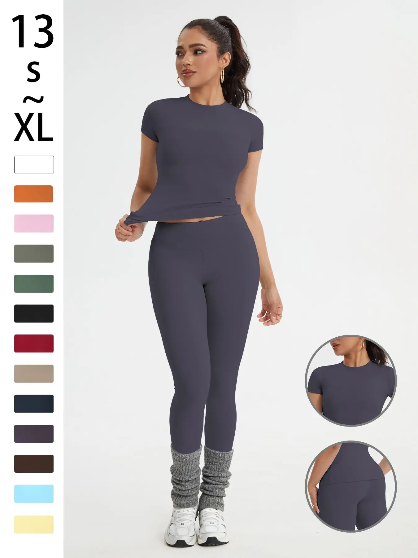 Women's Athletic Wear Set: Slim-Fit Short-Sleeve Top and High-Waisted Yoga Pants for Gym, Running, and Outdoor Activities