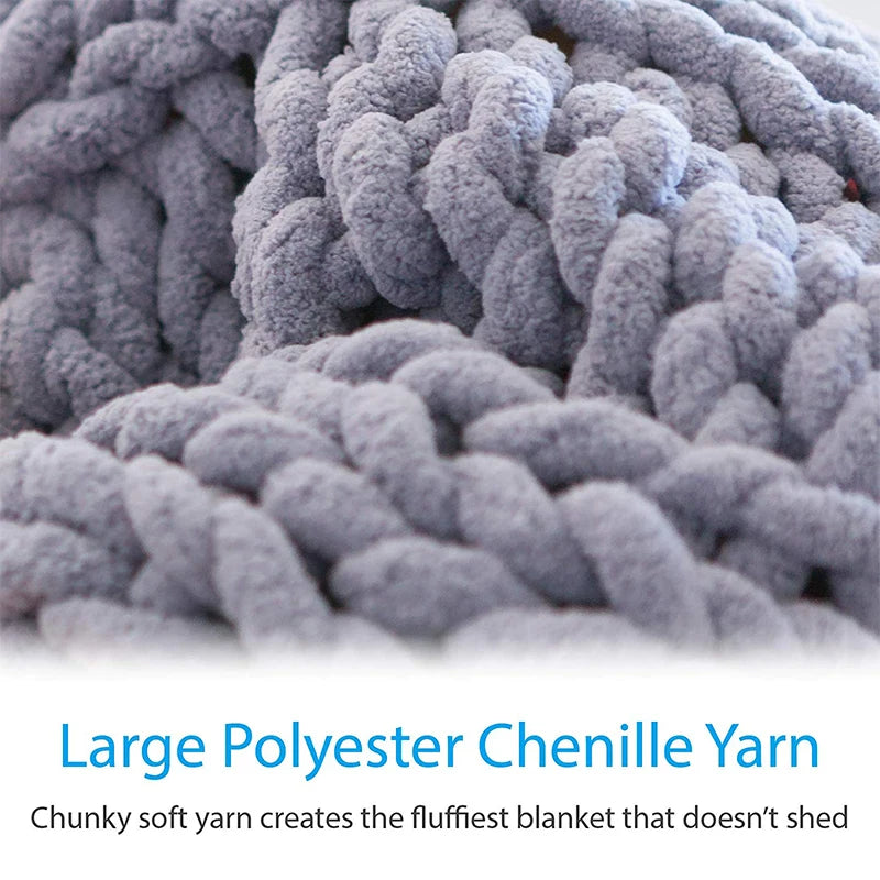 Handcrafted Chunky Knitted Blanket in Coarse Wool - Thick Chenille Woven Blanket for Sofas and Photography Props