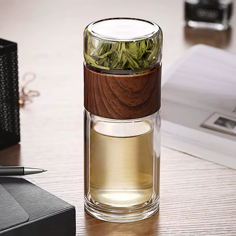Premium Double-Walled Glass Water Bottle with Protective Case and Infuser - Eco-Friendly Tea and Beverage Tumbler