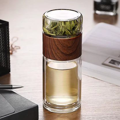 Premium Double-Walled Glass Water Bottle with Protective Case and Infuser - Eco-Friendly Tea and Beverage Tumbler