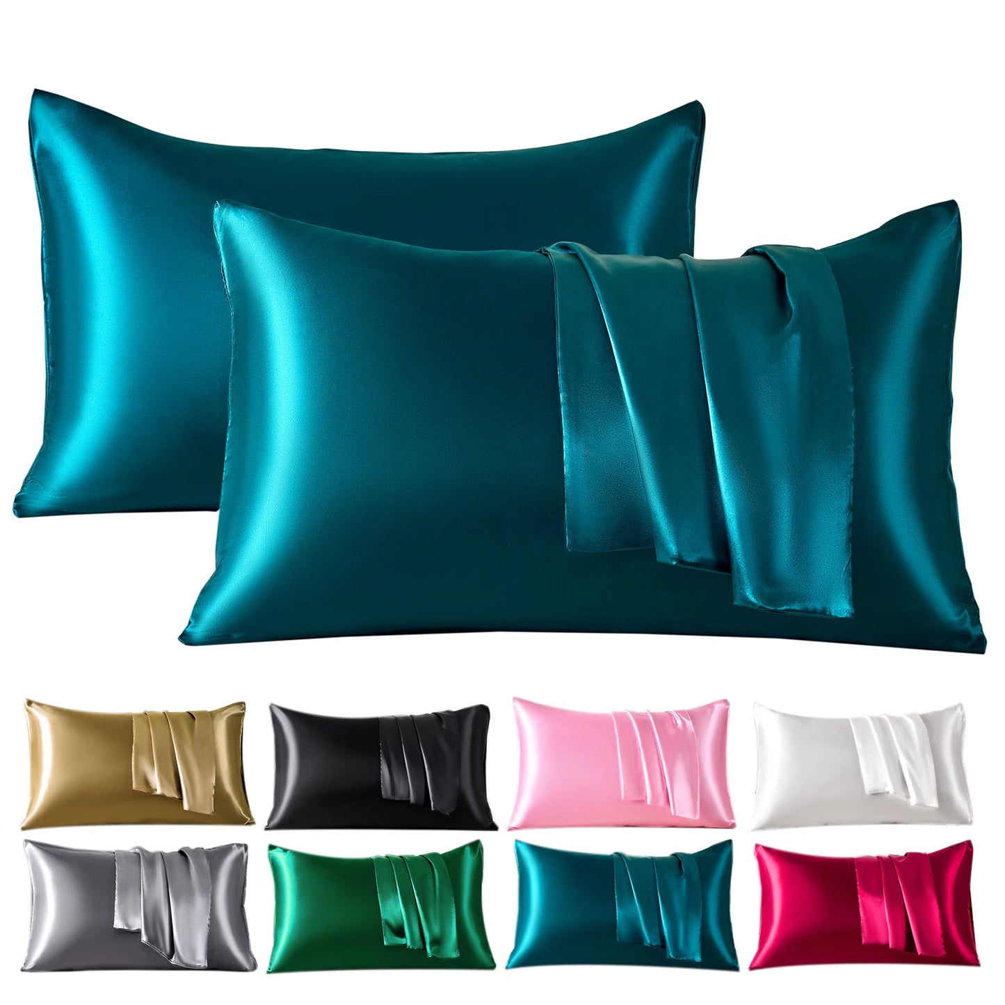 Set of 2 Satin Pillowcases for Enhanced Skin and Hair Care, Soft and Breathable Cooling Pillow Covers for Comfortable Sleep