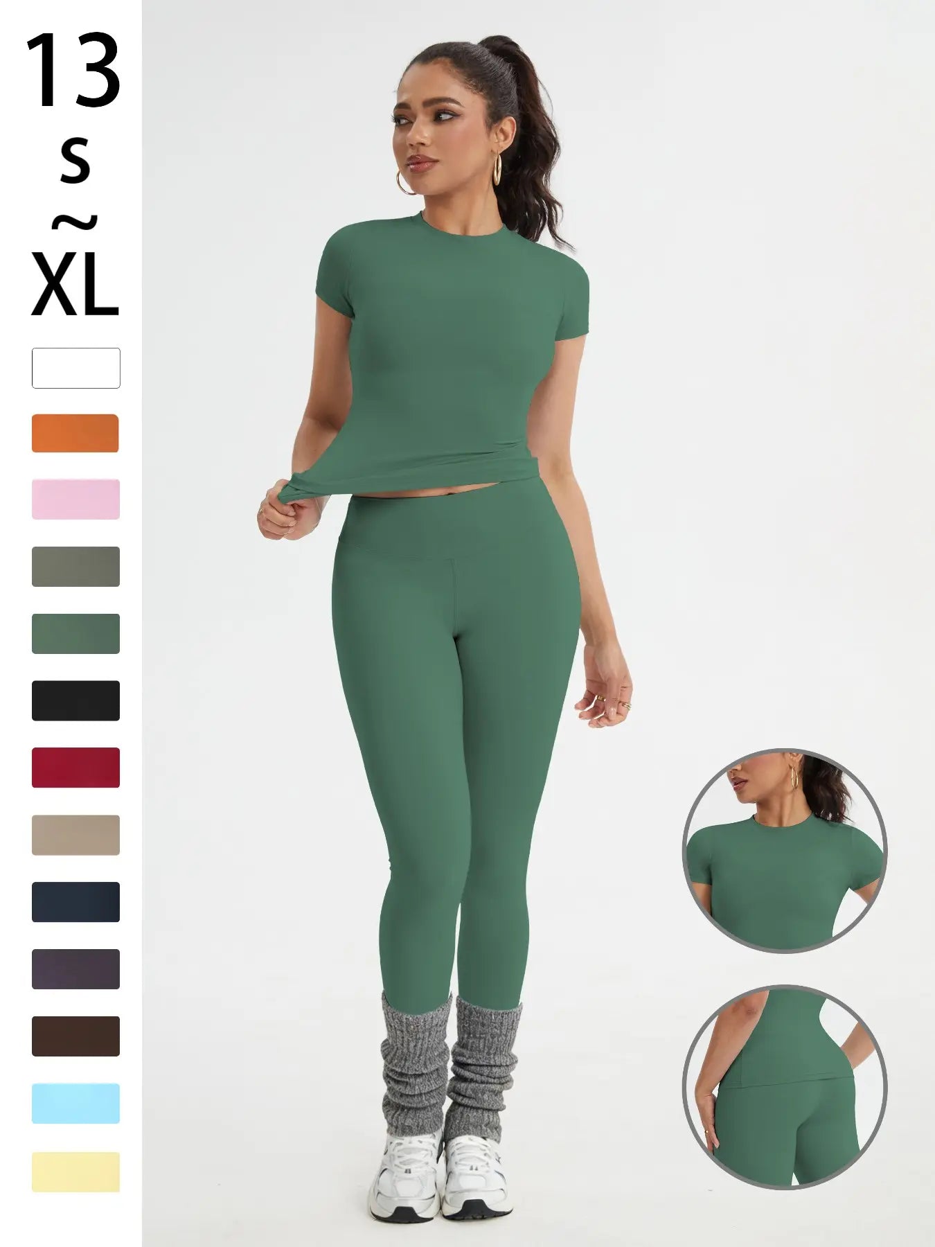 Women's Athletic Wear Set: Slim-Fit Short-Sleeve Top and High-Waisted Yoga Pants for Gym, Running, and Outdoor Activities