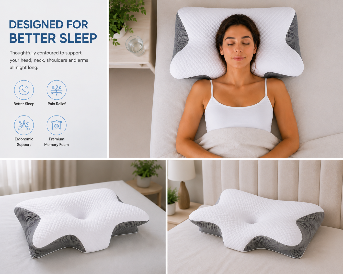 Memory Foam Cervical Pillow - 2-in-1 Ergonomic Contour Orthopedic Support for Neck Pain Relief (Pillowcase Included)
