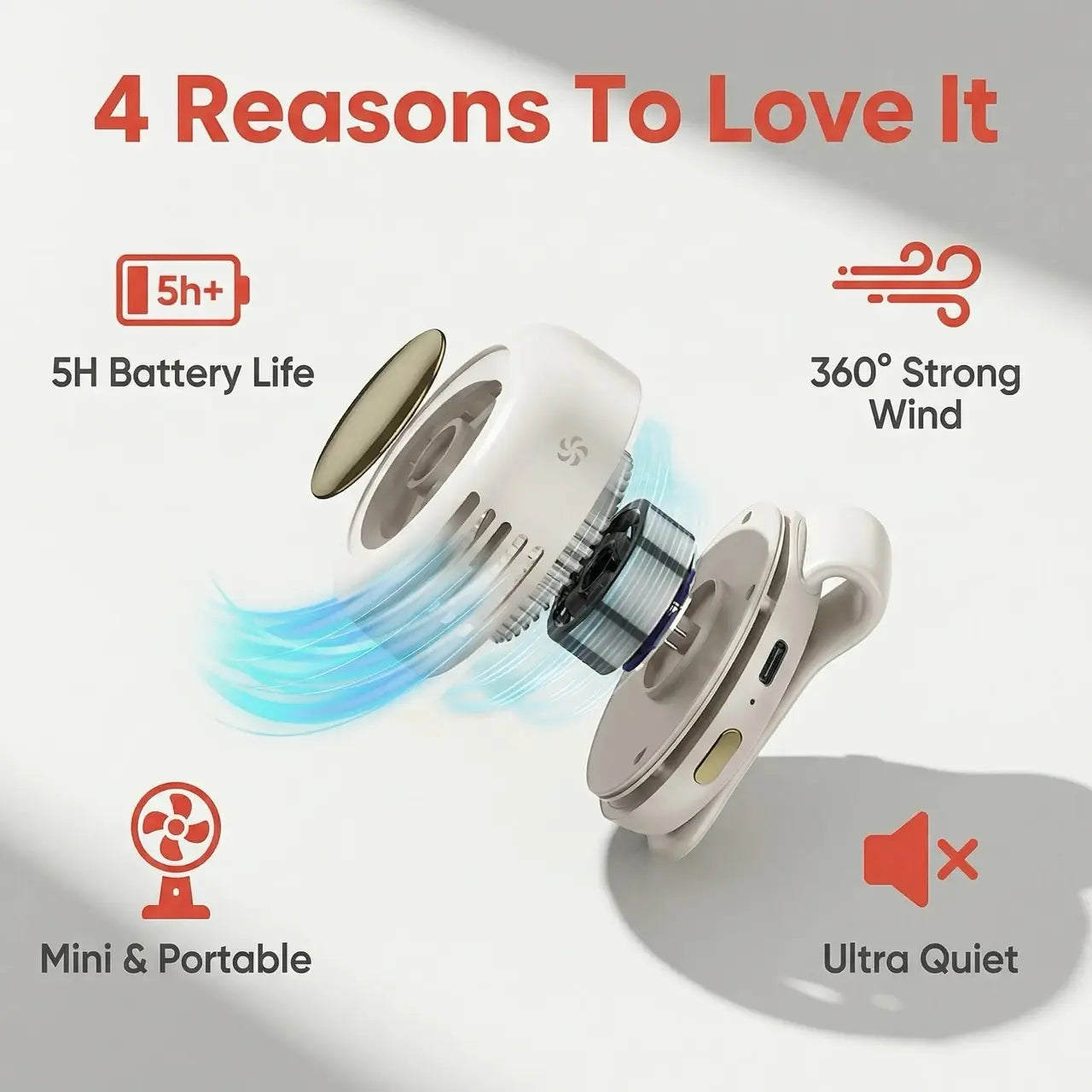 Westdeer Portable Silent Mini Bladeless Electric Fan - Adjustable 3-Speed Waist Fan, Phone Cooling Fan, Personal Handheld Turbo Fan, Rechargeable and Rotating, Ideal for Outdoor Travel and Gifts