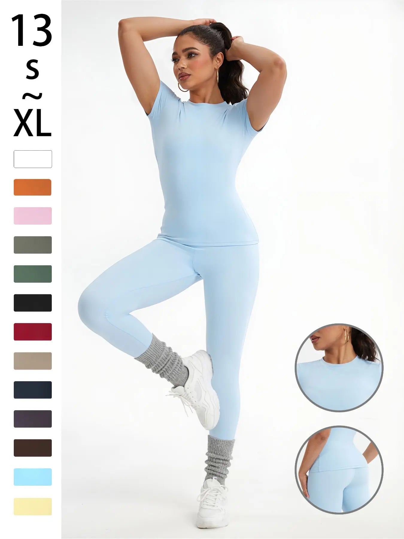 Women's Athletic Wear Set: Slim-Fit Short-Sleeve Top and High-Waisted Yoga Pants for Gym, Running, and Outdoor Activities