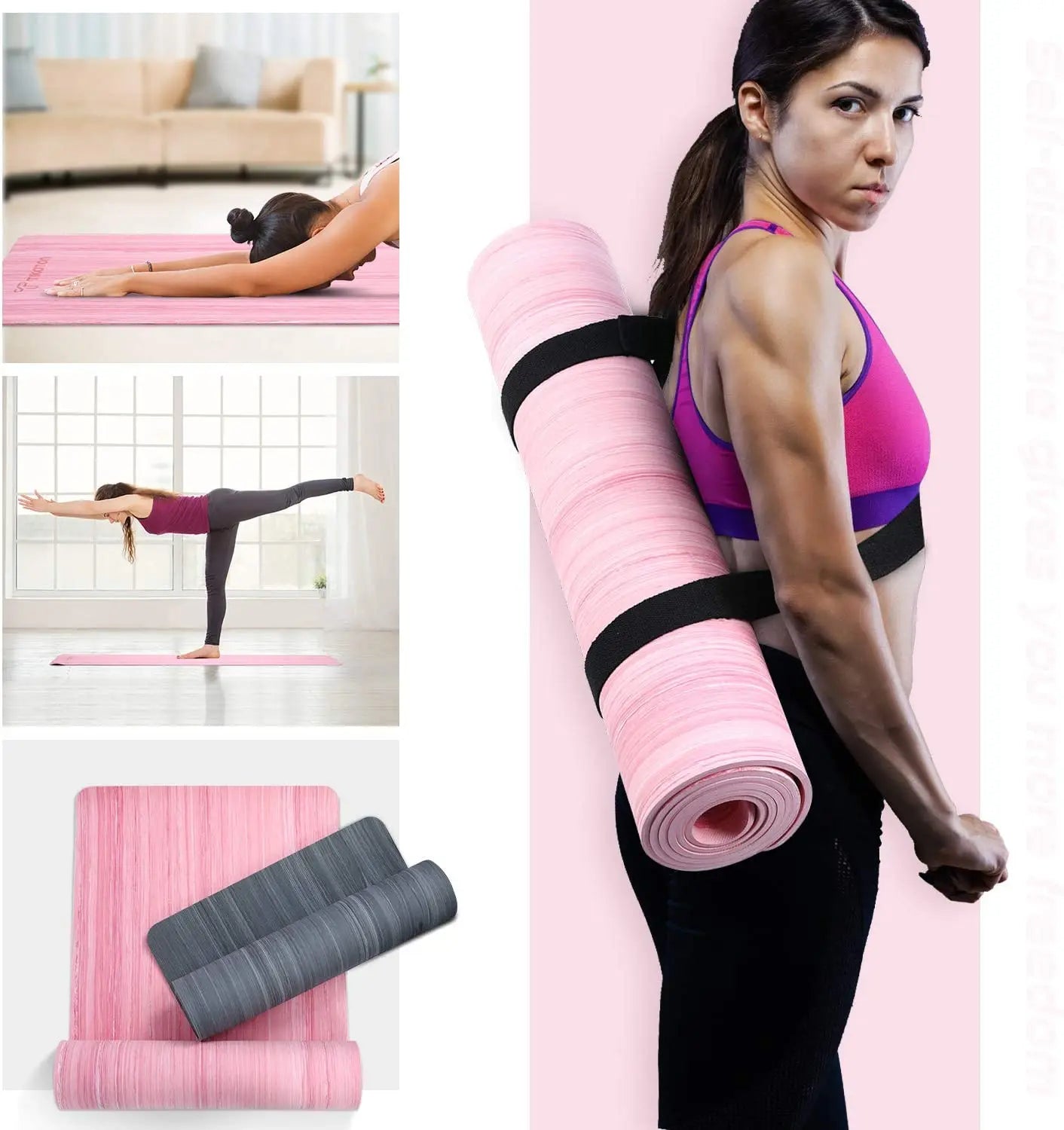 Tikaton Eco-Friendly High-Density POE Yoga Mat with Carrying Strap - 1/4 Inch Thickness, 72" L x 24" W for Hot Yoga and Fitness