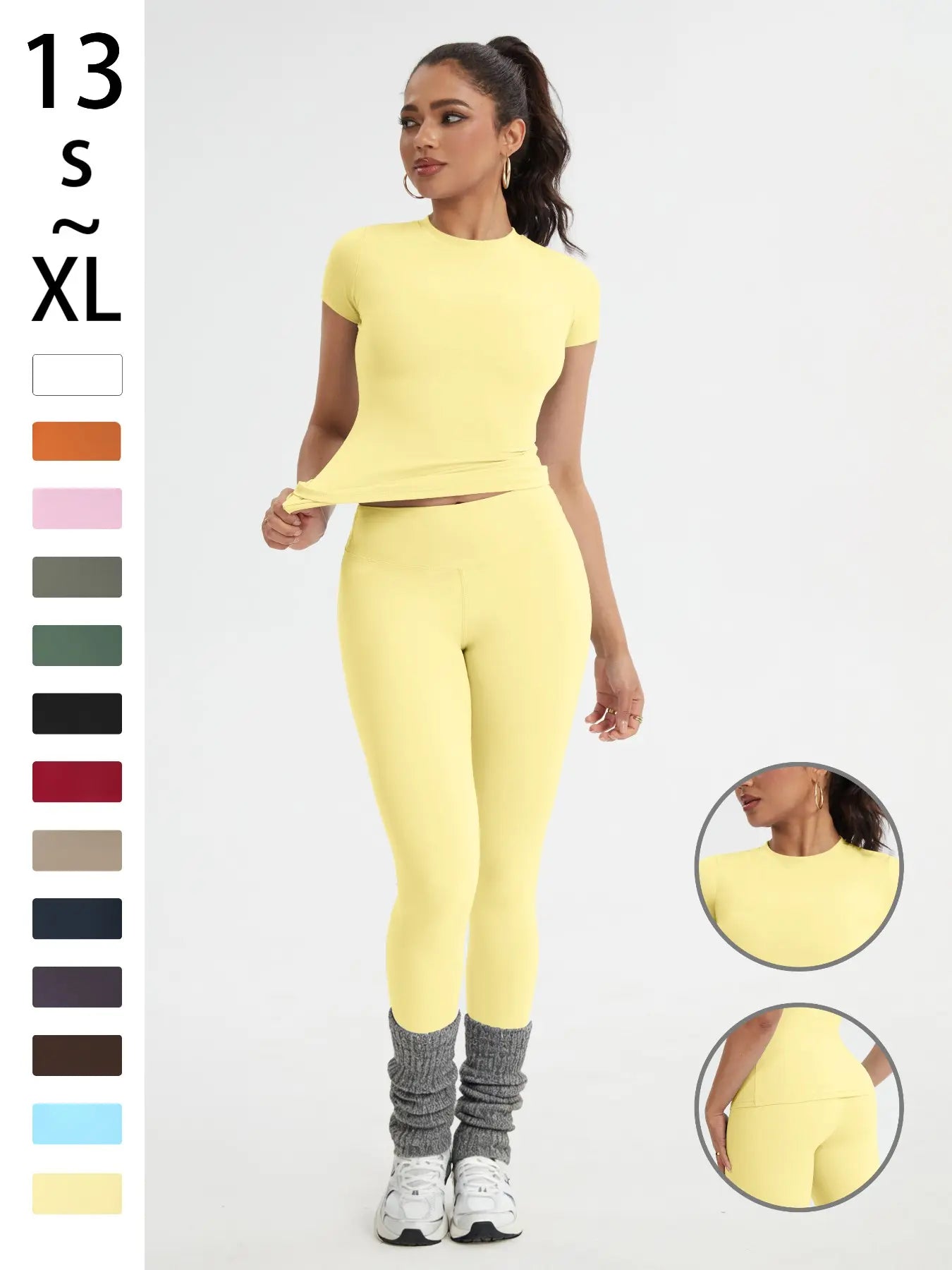 Women's Athletic Wear Set: Slim-Fit Short-Sleeve Top and High-Waisted Yoga Pants for Gym, Running, and Outdoor Activities