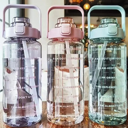 Large Capacity 2000ml Sports Water Bottle with Straw, Leak-Proof and Drop-Resistant Design, Portable and Scaled for Easy Hydration
