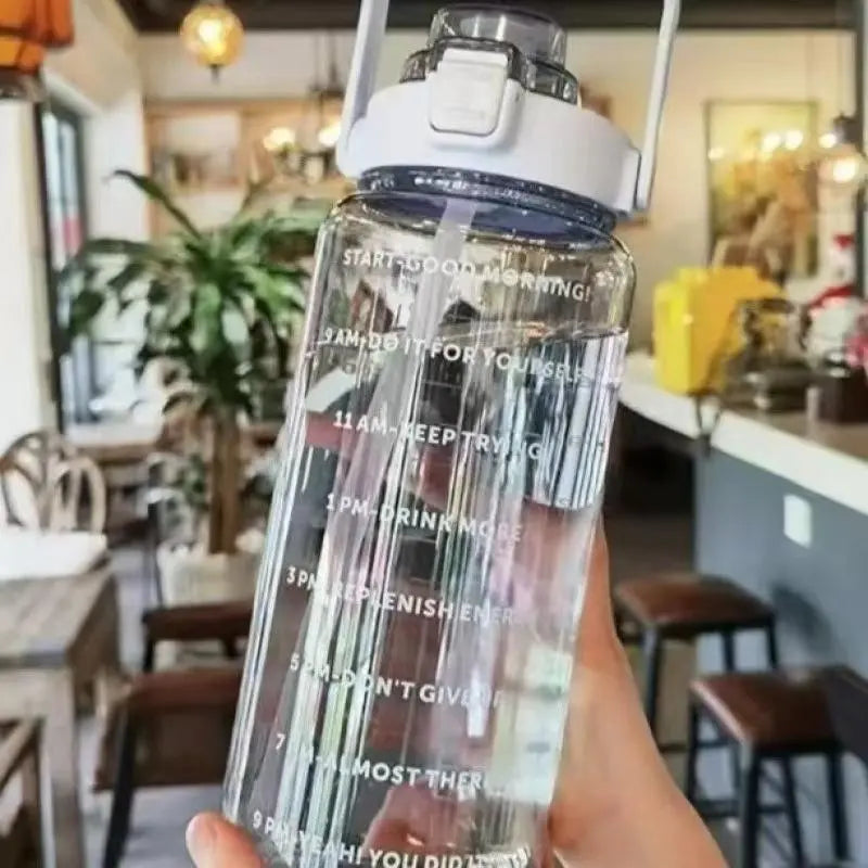 Large Capacity 2000ml Sports Water Bottle with Straw, Leak-Proof and Drop-Resistant Design, Portable and Scaled for Easy Hydration
