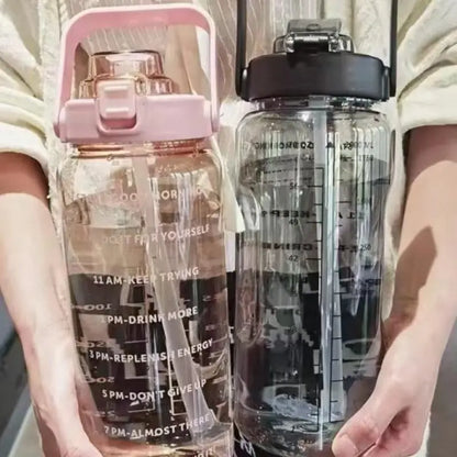 Large Capacity 2000ml Sports Water Bottle with Straw, Leak-Proof and Drop-Resistant Design, Portable and Scaled for Easy Hydration