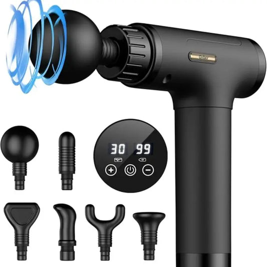 Handheld Electric Fascia Massager Gun with 6 Interchangeable Massage Heads - Portable and Quiet Mini Massager for Neck and Body Relief
