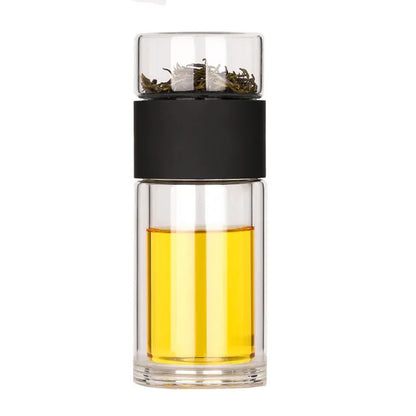 Premium Double-Walled Glass Water Bottle with Protective Case and Infuser - Eco-Friendly Tea and Beverage Tumbler