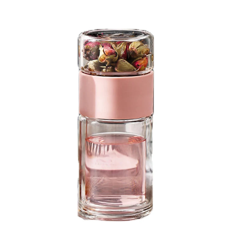 Premium Double-Walled Glass Water Bottle with Protective Case and Infuser - Eco-Friendly Tea and Beverage Tumbler